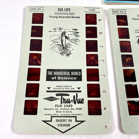 Tru-Vue Film Cards Set of 3 Stereoview Sea Life Ichthyology Young Scientist VTG - Picture 4 of 7